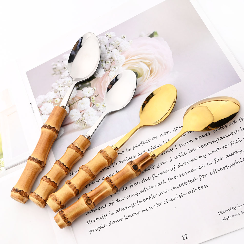 6Pcs Gold Natural Bamboo Handl - Bamboo Cutlery recension och pris