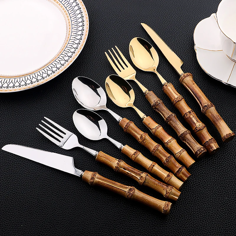 24Pcs Stainless Steel Flatware - Bamboo Cutlery recension och pris
